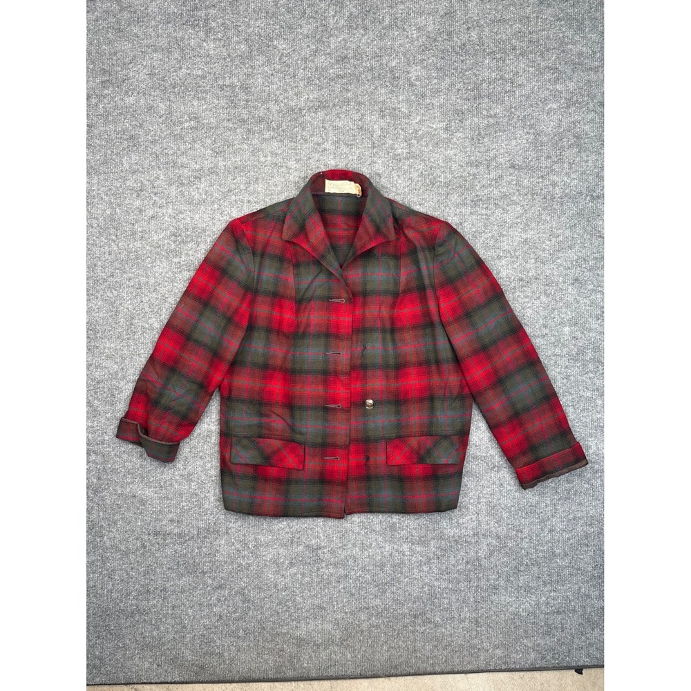 Vintage Pendleton Red Plaid Wool Blazer Jacket Womens 10 Tartan 3 Button 60s 70s
